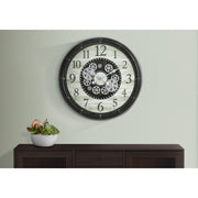 30" Large Oversized Wall Clock with Mechanical Gear Mechanism - Silent Non-Ticking Quartz Movement, Brown Transitional Design, Arabic Numerals & Hands, Glass Face - Battery-Powered (AA Battery Not Included) for Living Room, Bedroom