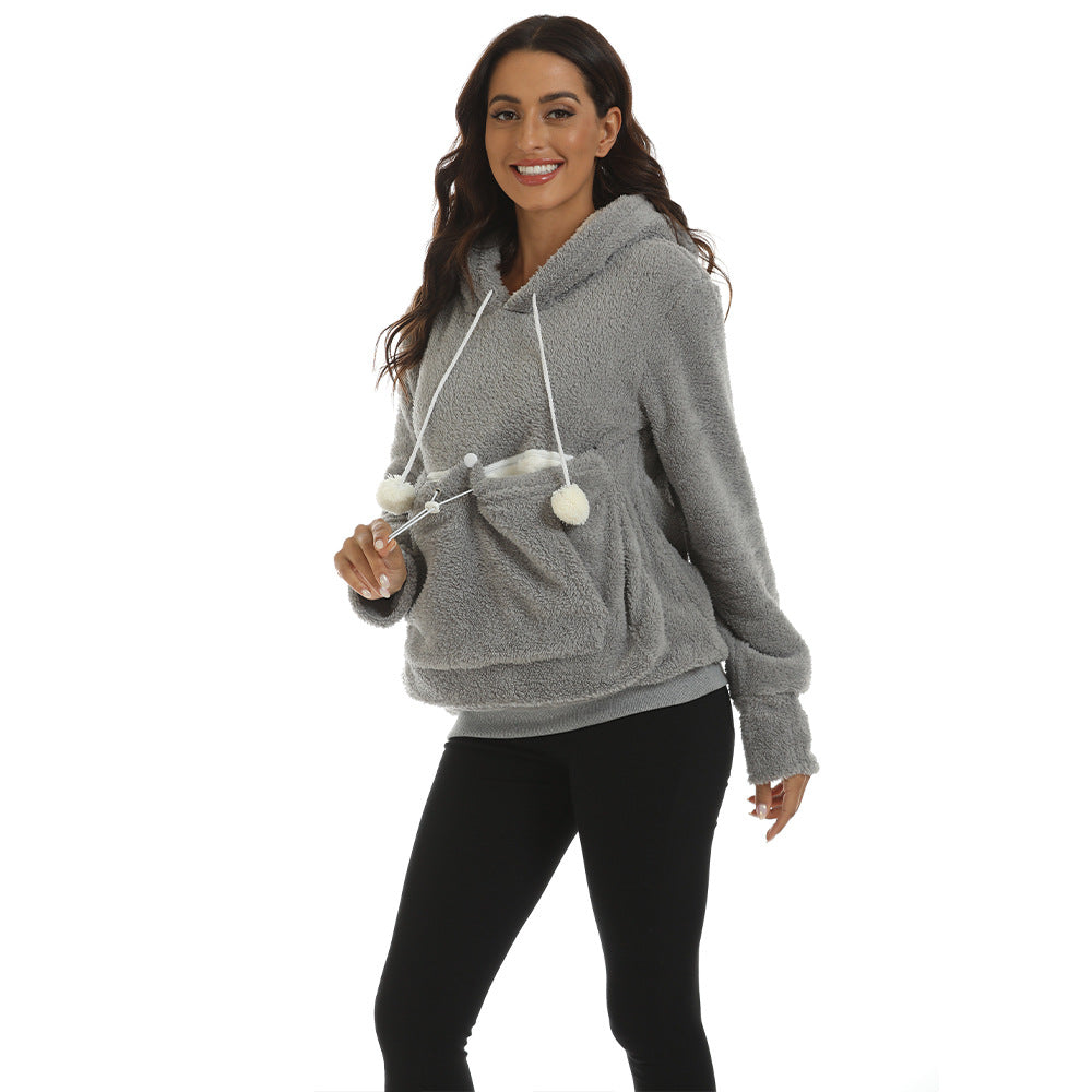 Cozy Solid Color Hooded Sweatshirt with Large Pocket