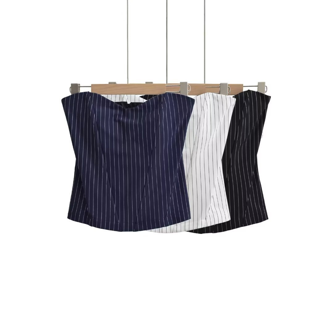 Fishbone Striped Tube Top – Ultra‑Short, Slim Fit, Chic & Comfortable