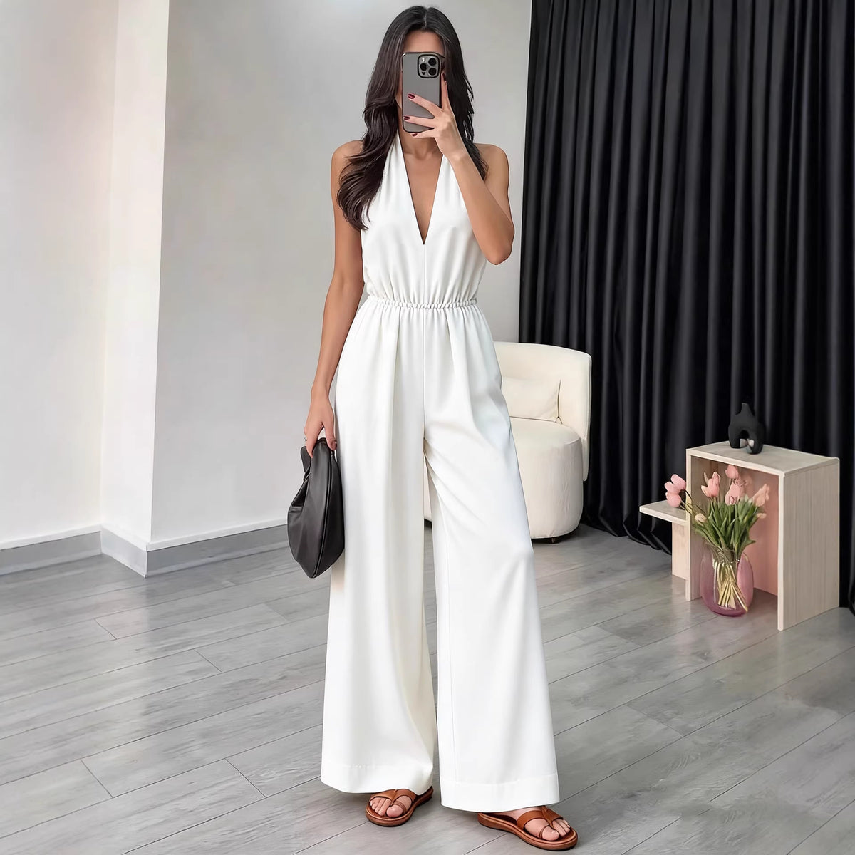 Women's Elegant V-Neck Halter Jumpsuit Chic Romper