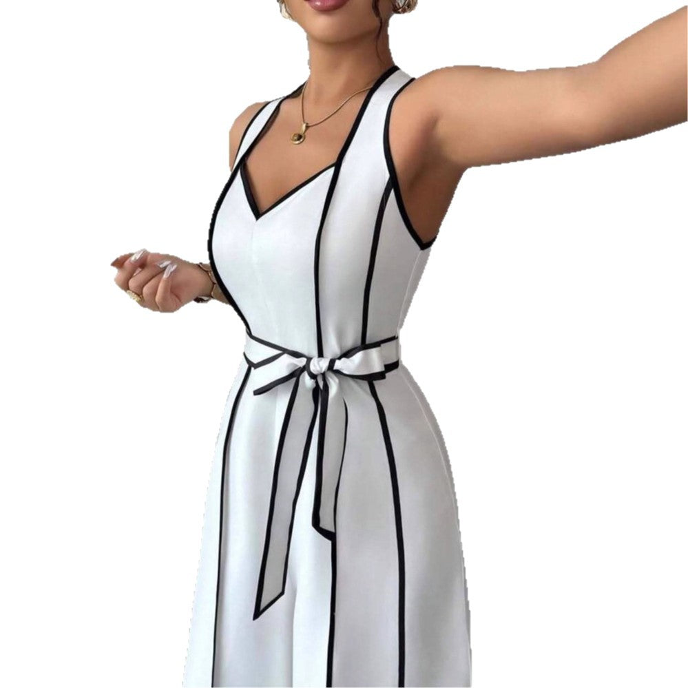 Womens Fashionable Casual Sexy Strappy V-Neck Slim-Fit Jumpsuit
