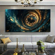 1pc Frameless Modern Roman Numeral Clock Canvas Poster, 27.55" x 55.11" - Aesthetic Blue & Golden Design for Bedroom and Living Room Wall Decor, Wall Clock Living Room