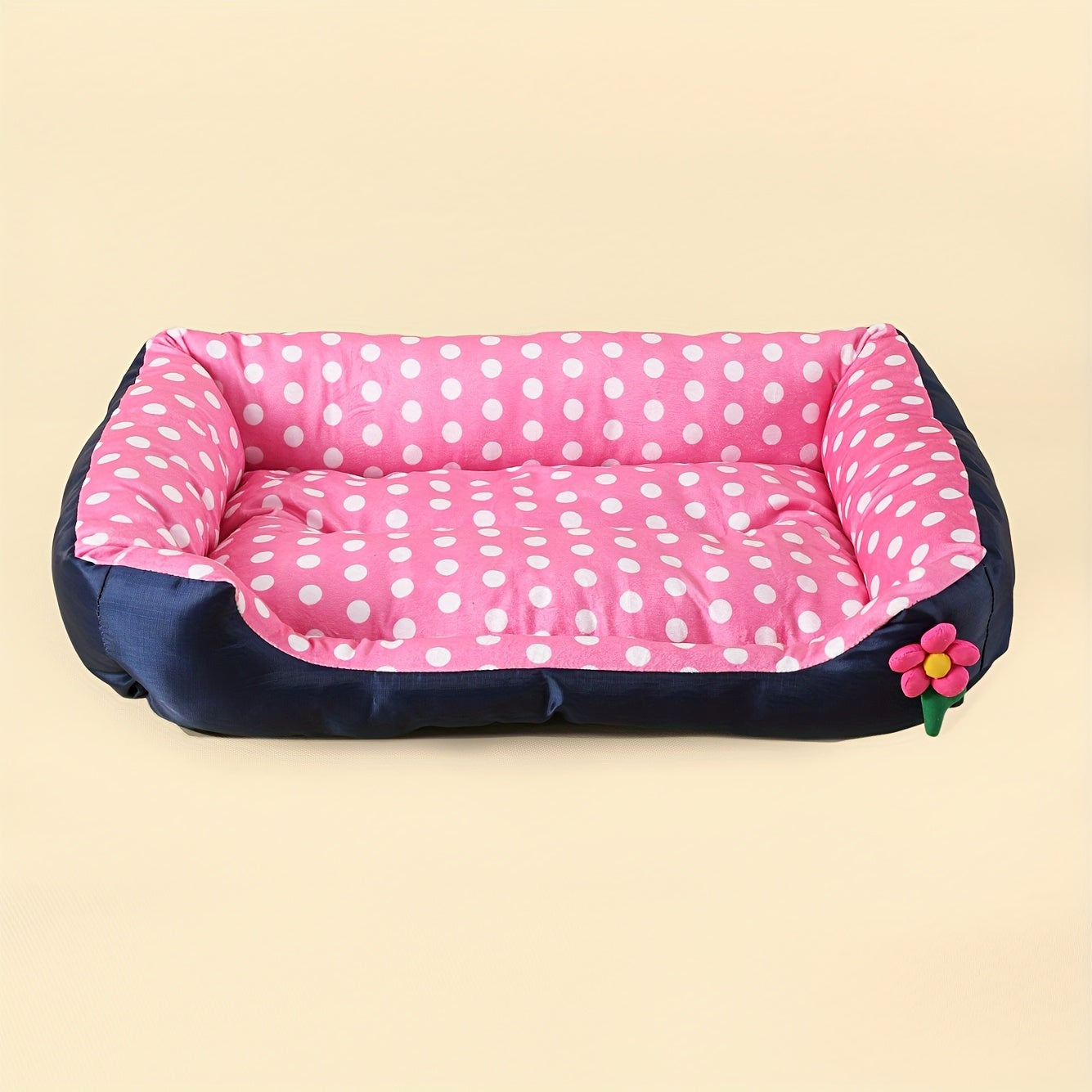 Winter Dog Bed, Cartoon 3D Flower Decor Pet House, Candy Color Polka Dot Square Cat Mat, Soft And Comfortable Fabric, Small To Medium Dog And Cat Bed - Available In 4 Colors: Purple/pink/blue/gray