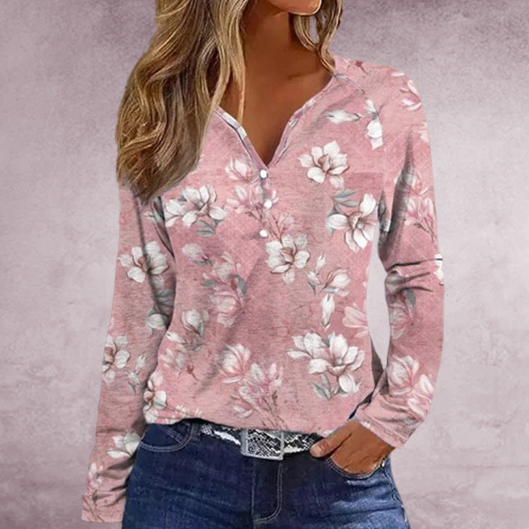 Vintage Floral V-Neck Long Sleeve Top