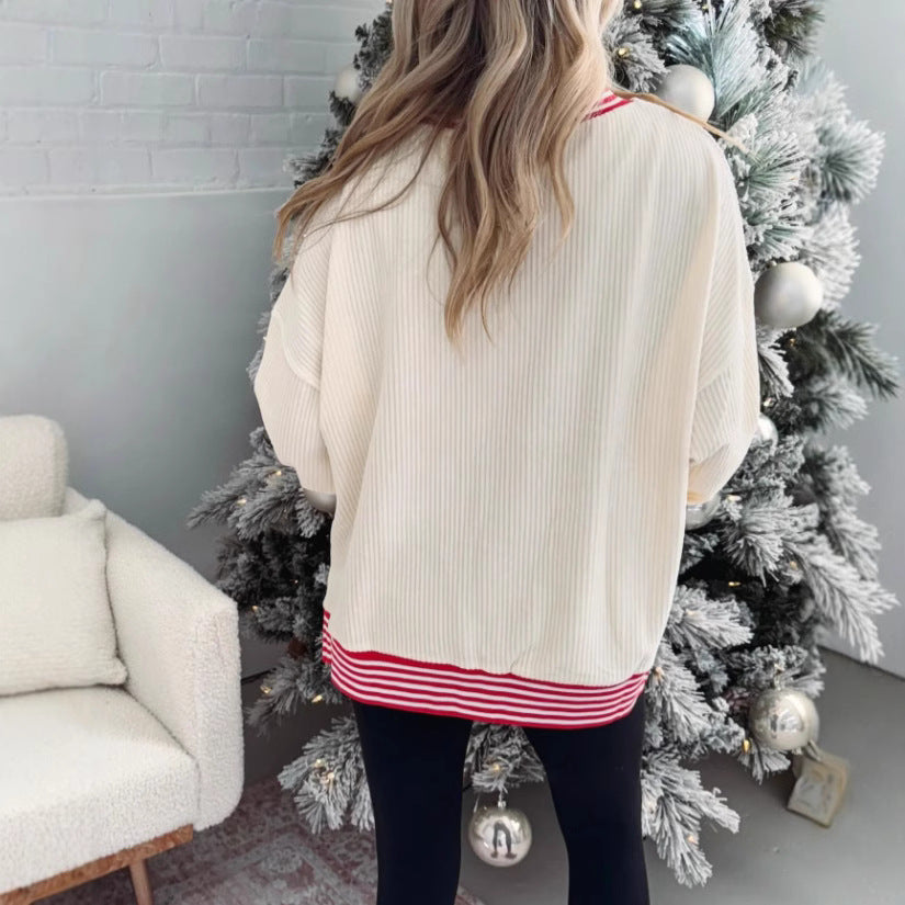 Sequined Santa Skating Christmas Sweatshirt for Women