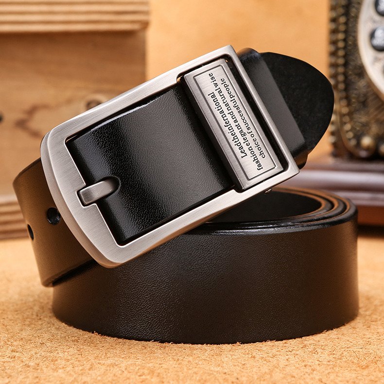 Men's Leather Belt with Pin Buckle