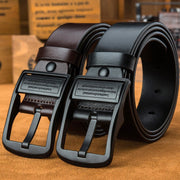 Men's Cowhide Leather Belt with Oval Pin Buckle
