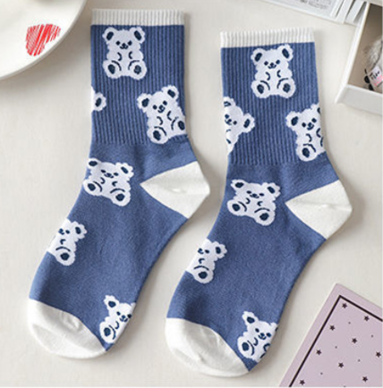 Blue Bear Grid Pattern Women's Tube Socks