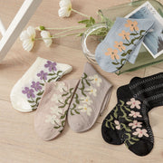 Breathable Cotton Women's Socks - Floral Design