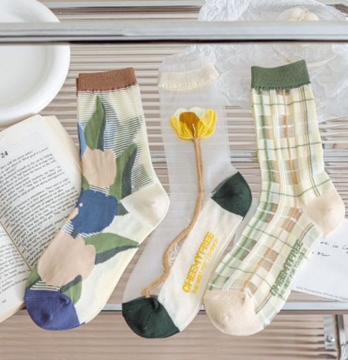 Thin Glass Silk Flower Women's Socks