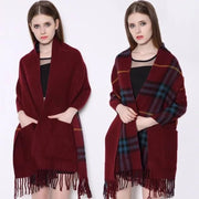 Fringe Plaid Cashmere Pocket Shawl for Men & Women