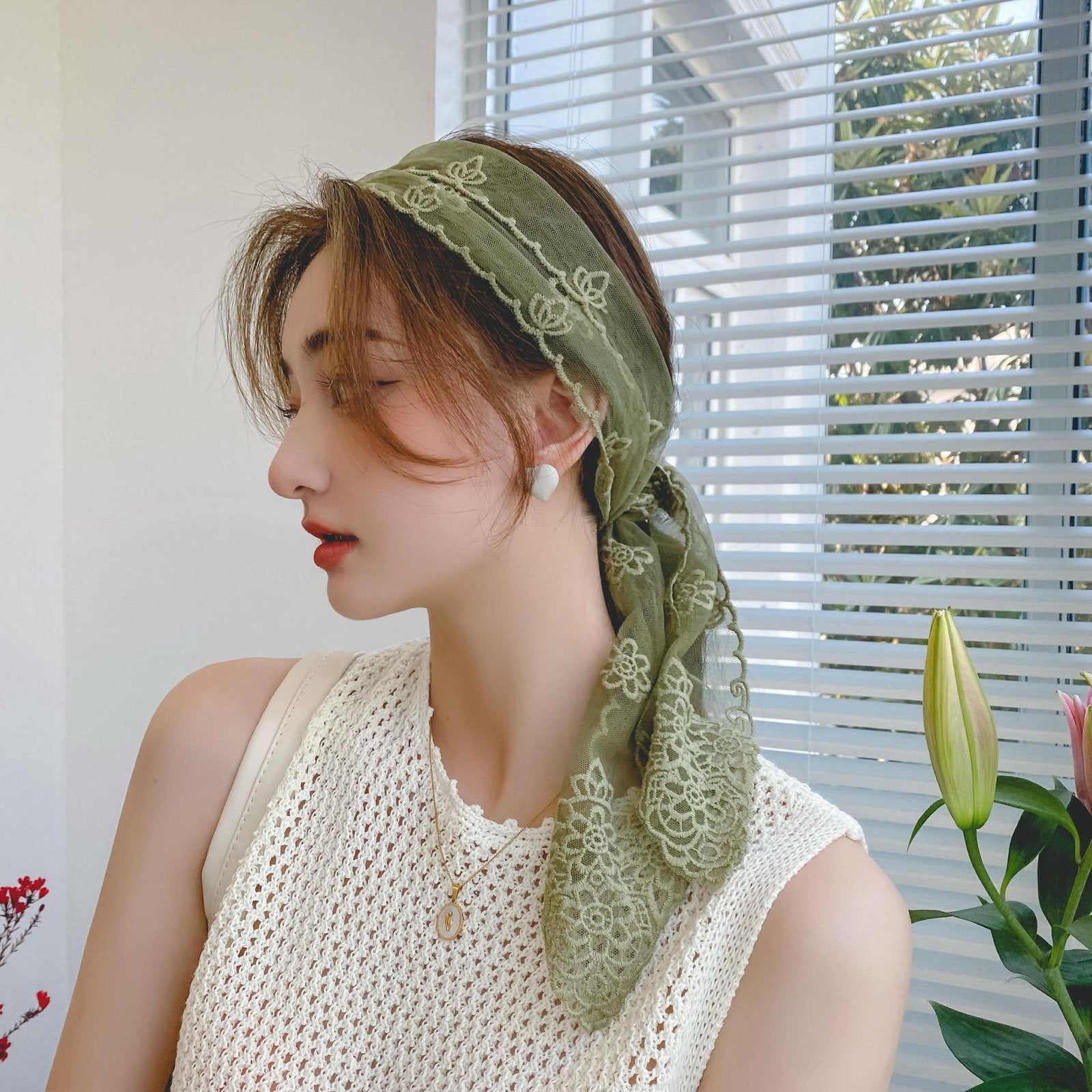 Lace Tie Head Scarf for Women
