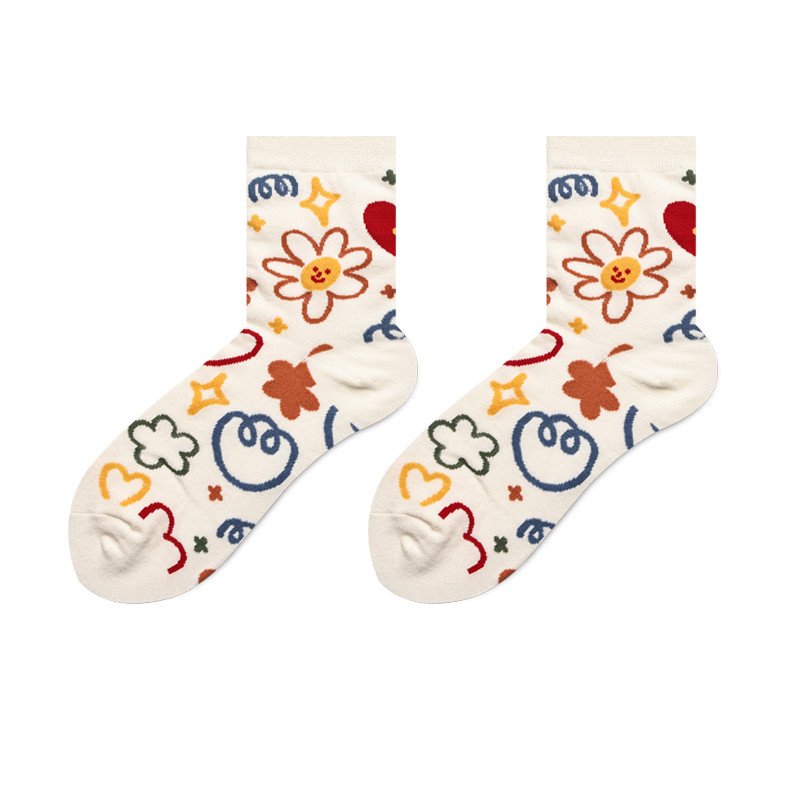 Cute Cartoon Socks for Women - Colorful Hand-Painted Designs