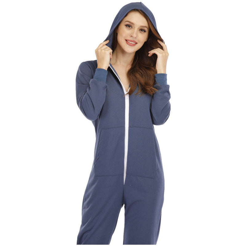 Womens Fashionable Hooded Jumpsuit Loungewear