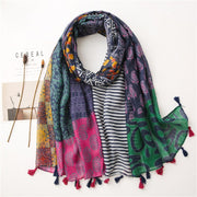 Colorful Plant Print Scarf for Women