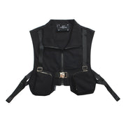 Women's Streetwear Zipper Vest with Metal Buckle