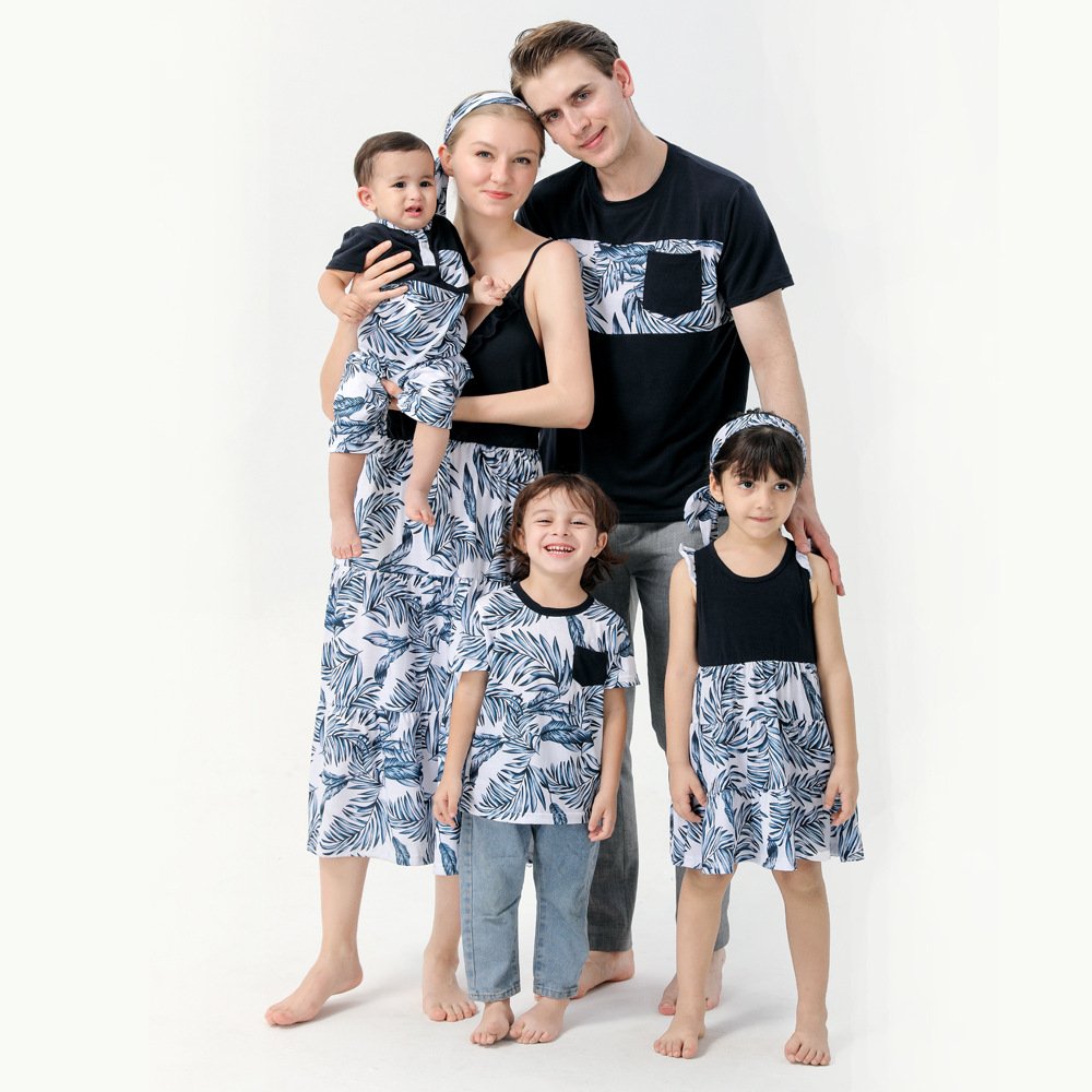 Unisex Family Fashion Print Long Skirt Set for Parent-Child Matching