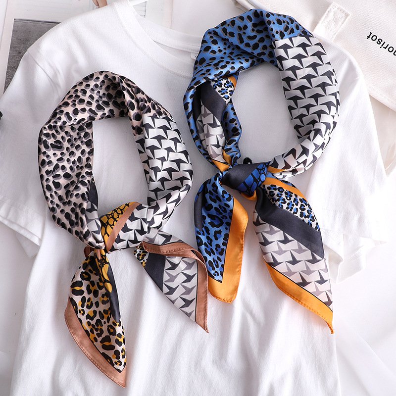 Leopard Print Silk Scarf for Women - Soft Sunscreen Wrap