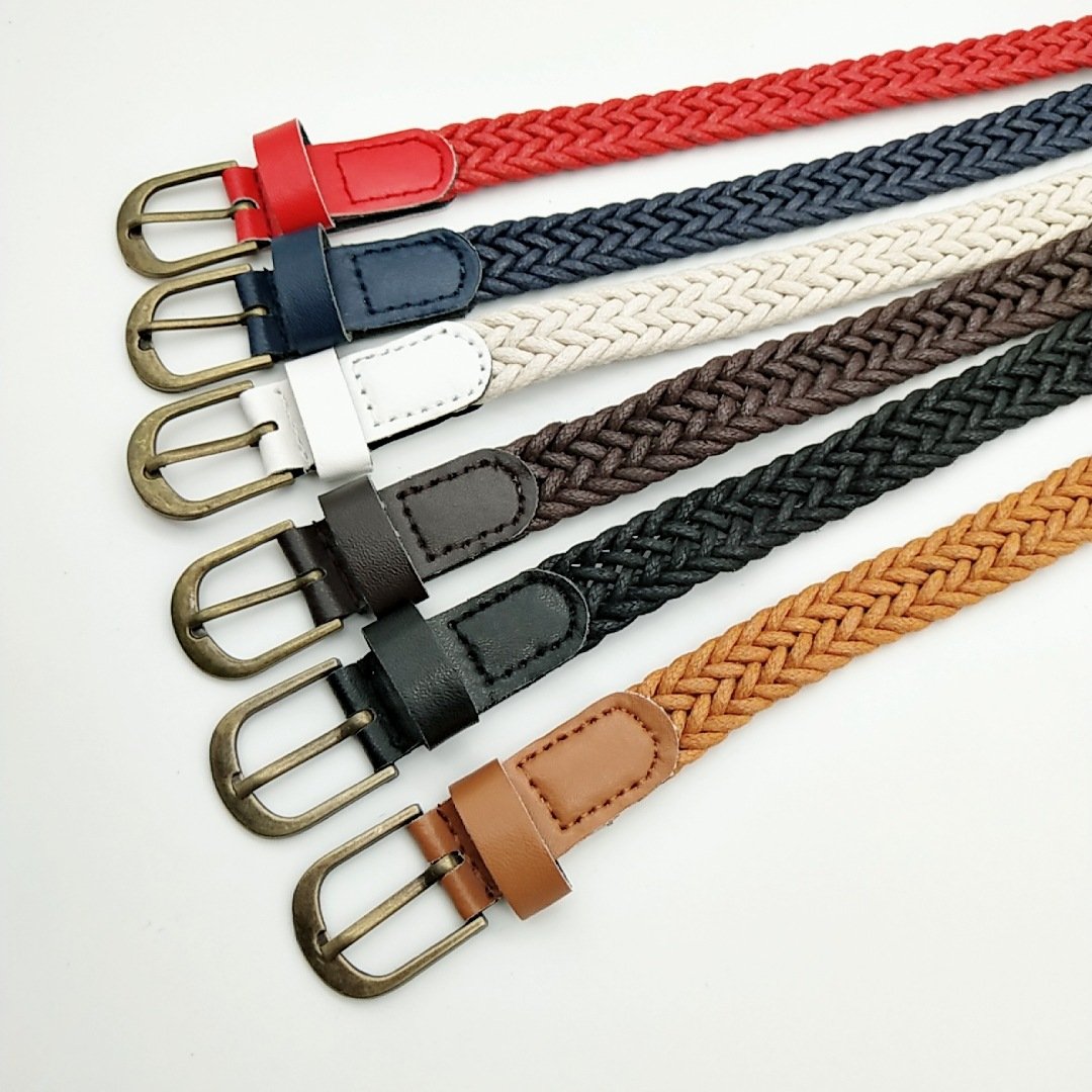 Fashion Woven Belt with Bronze Alloy Pin Buckle