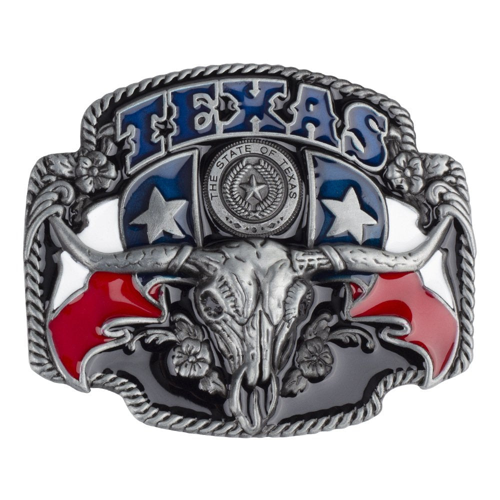 Wide Western Leather Belt with Texas Longhorn Buckle