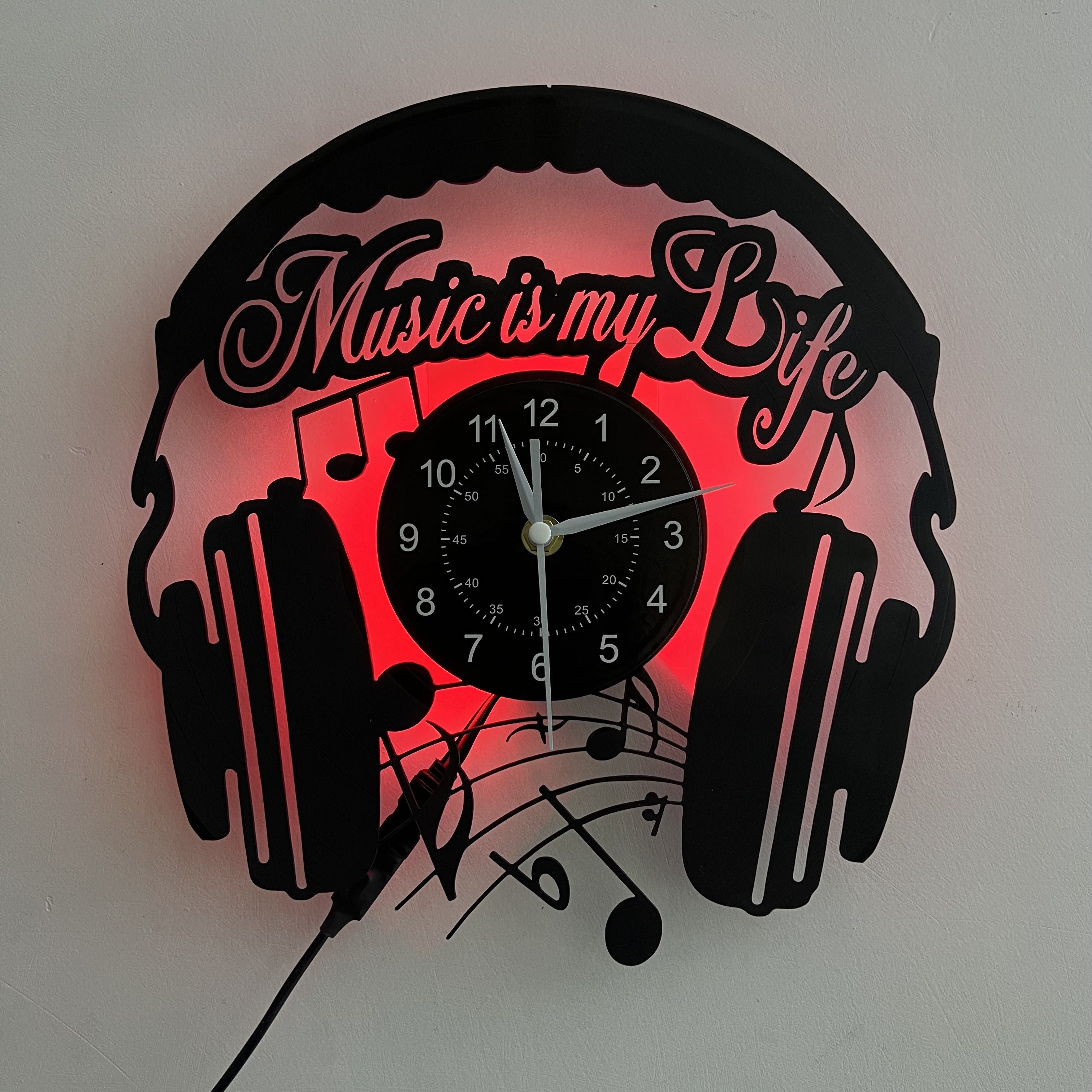 Unique Music Design Vinyl Record LED Wall Clock Handmade Exclusive Clock Home Wall Clock Wall Art Decor - for Living Room, Bedroom, Office, Music Room- Original Gift for Music Teacher Birthday, Mothers Day, Spring Season, Graduation, Christmas