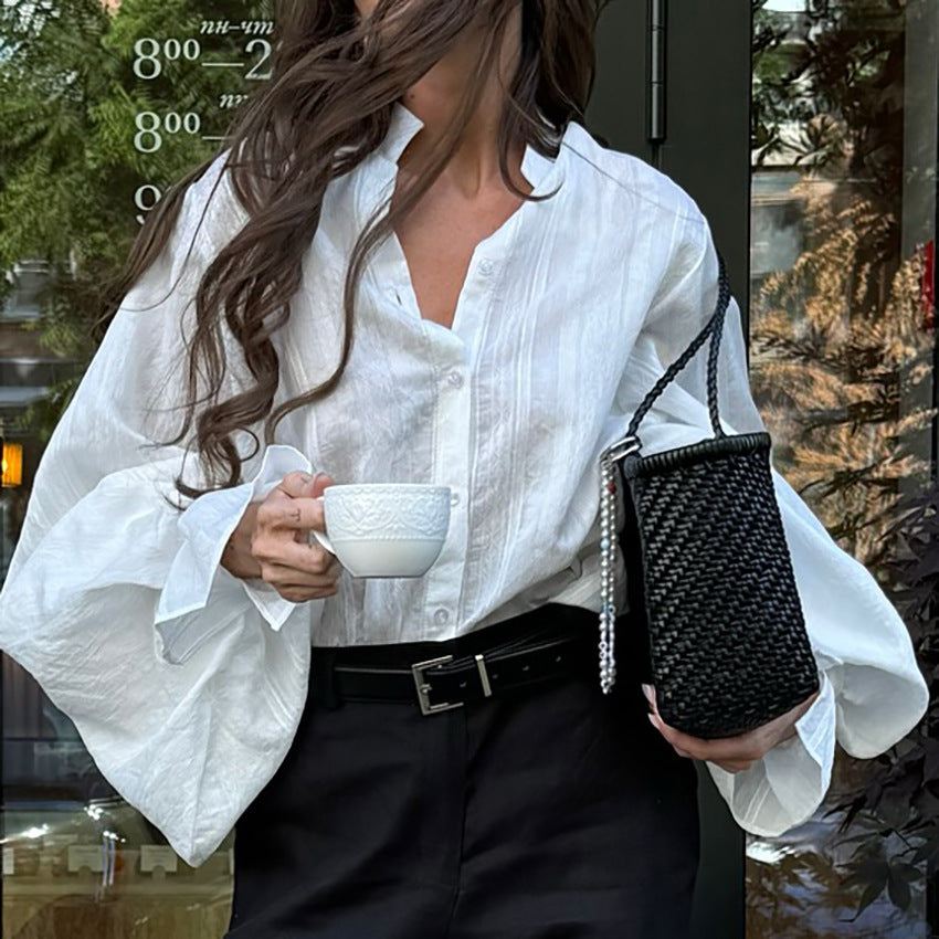 Autumn New Style European And American-Style Stand Collar Loose-Fit Long-Sleeve Shirt