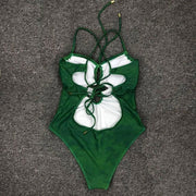 Green One-piece Lace-up Swimsuit for Women
