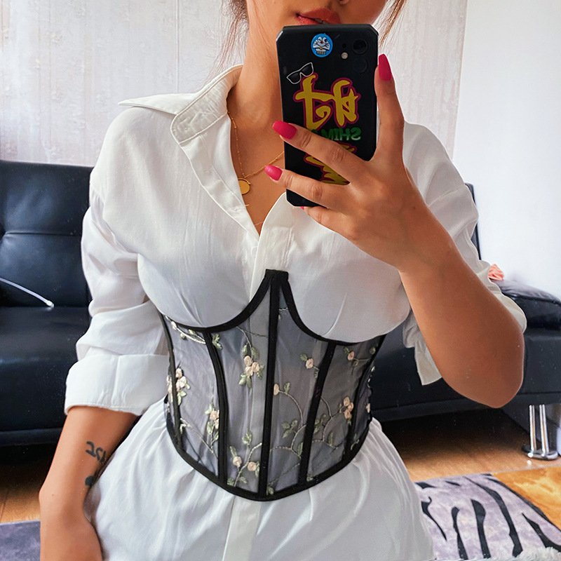 Slim Fit Mesh Embroidered Belt Girdle