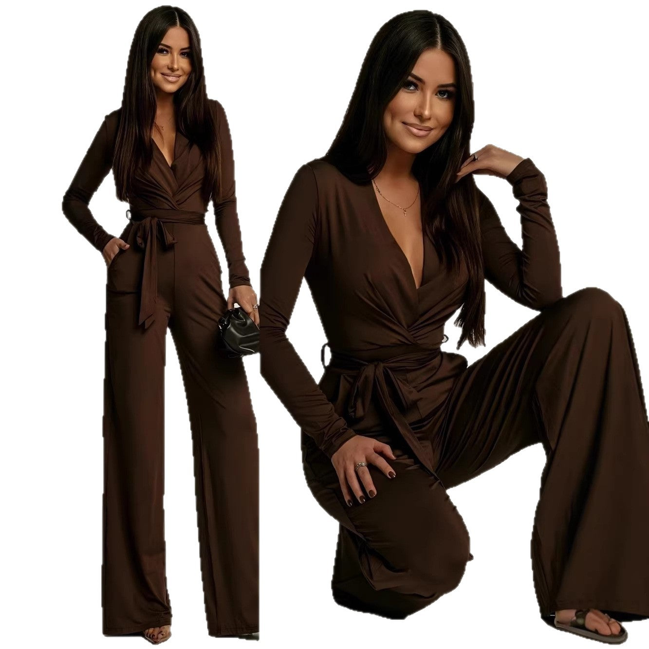 Women's Elegant Solid-Color Knitted Jumpsuit