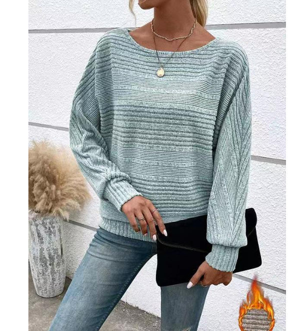 Casual Striped Batwing Sleeve Pullover Top for Women