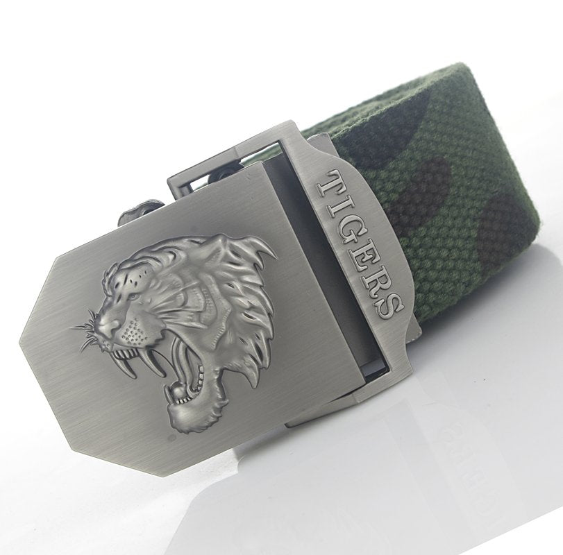 Casual Canvas Belt with Tiger Head Buckle