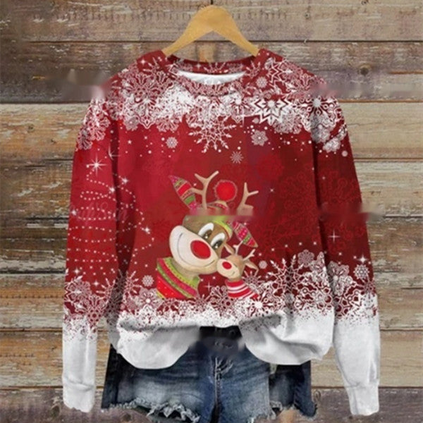 Women's Festive Holiday Print Crewneck Christmas Sweater