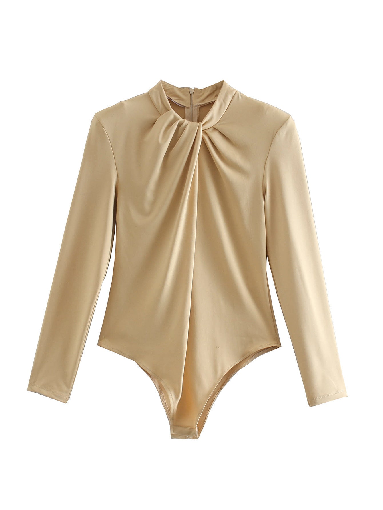 Long-sleeved knotted shoulder pad bodysuit