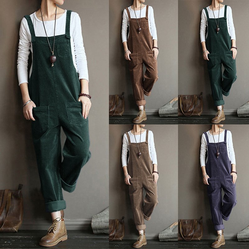 Women's Corduroy Casual Bib Pants for Everyday Wear