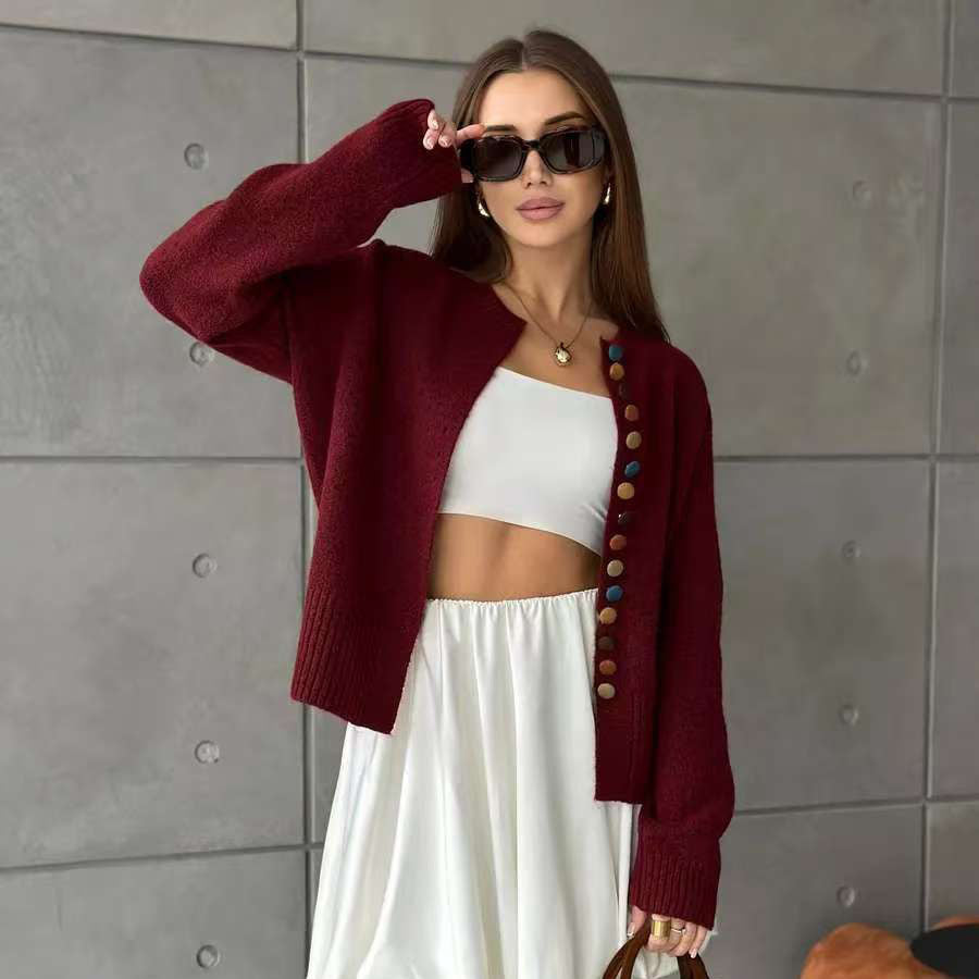 New Colorful-button Knitted Cardigan Fallwinter New Arrival