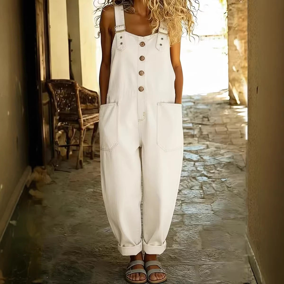 Chic Vintage Denim Suspender Jumpsuit for Women