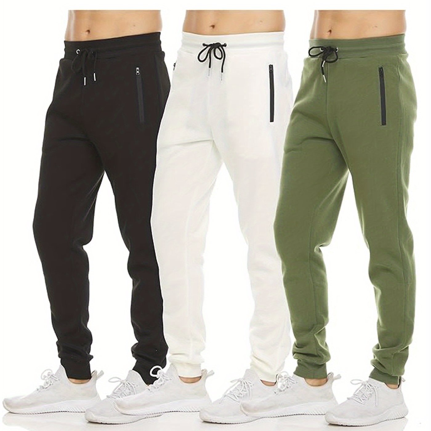 3pcs Mens Fleece Sweatpants - Casual, Sporty Joggers for Men, Athletic Pants with Zipper Pocket, S-3XL