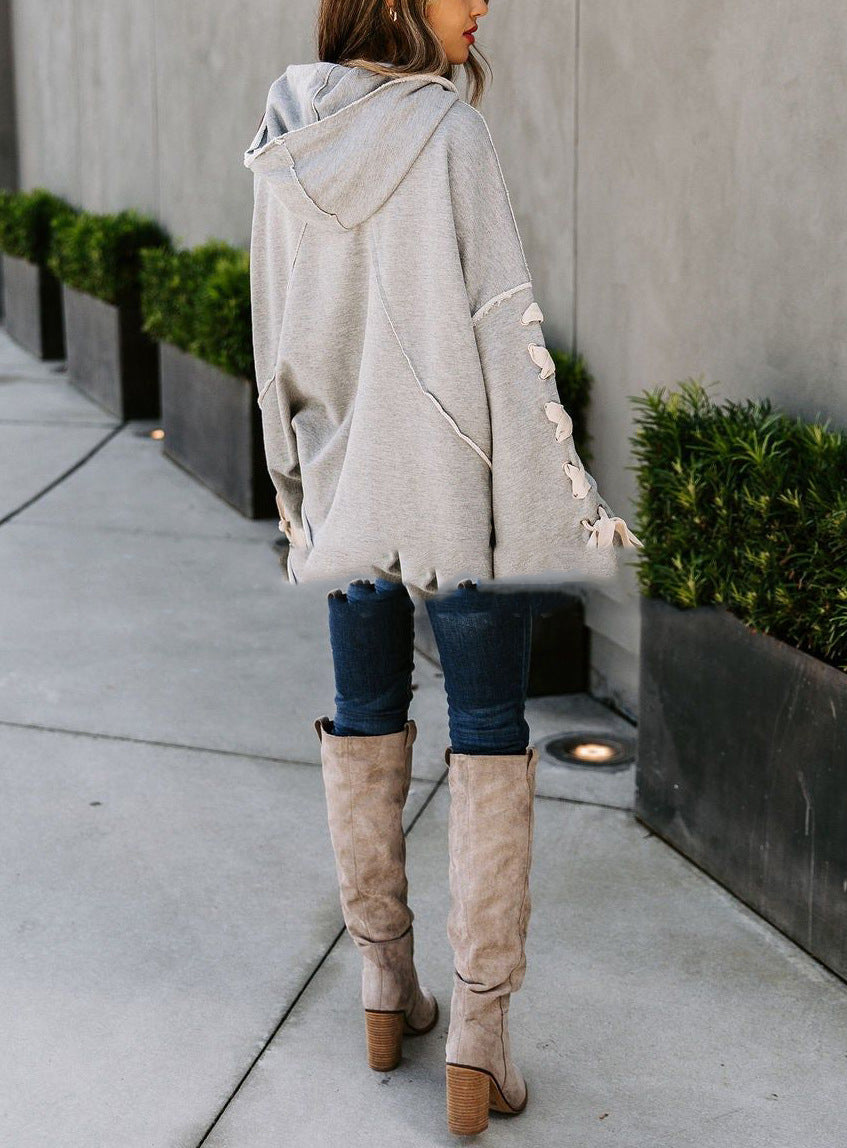 Women's Oversized Hooded Frayed Cotton Sweater