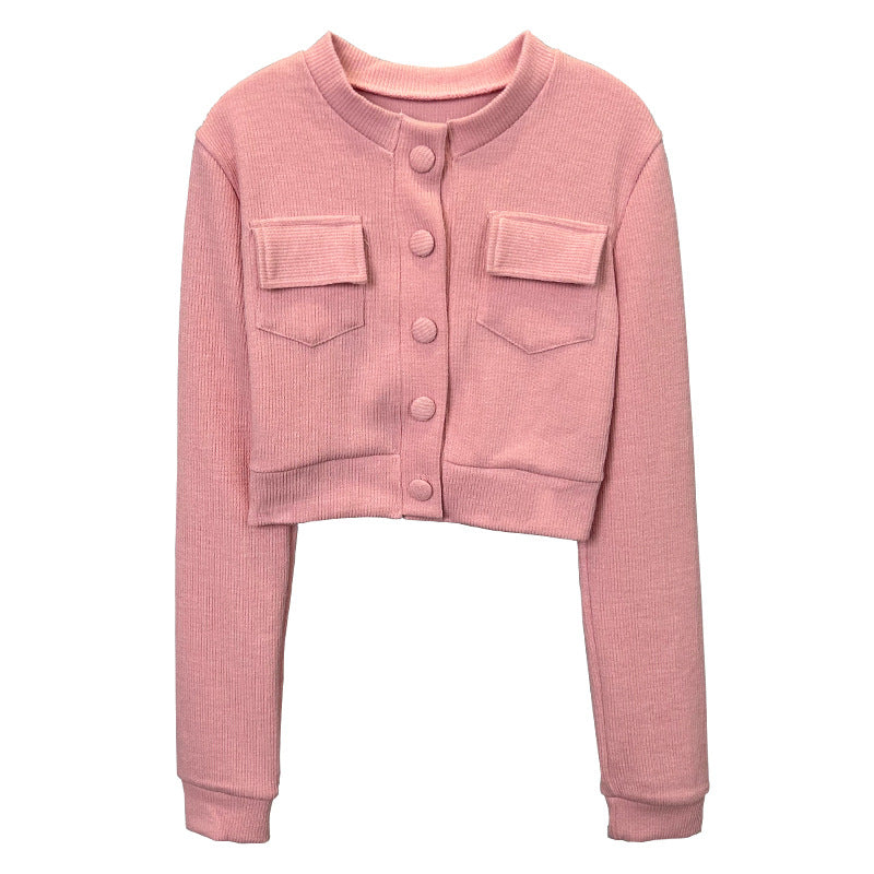 Women's Fashion Long Sleeve Knit Crop Top