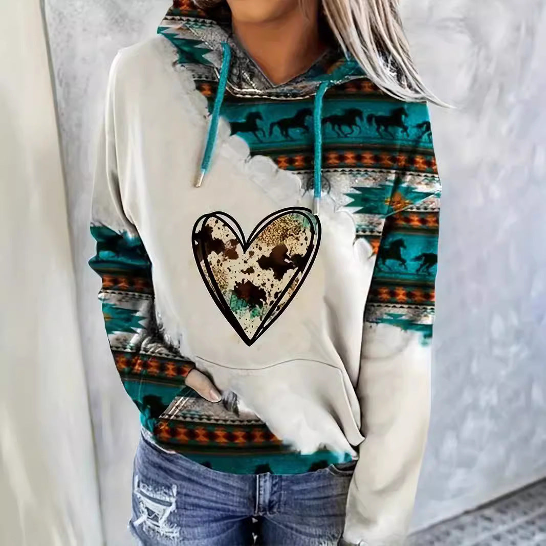 Boho Ethnic Print Loose Fall Winter Hoodie