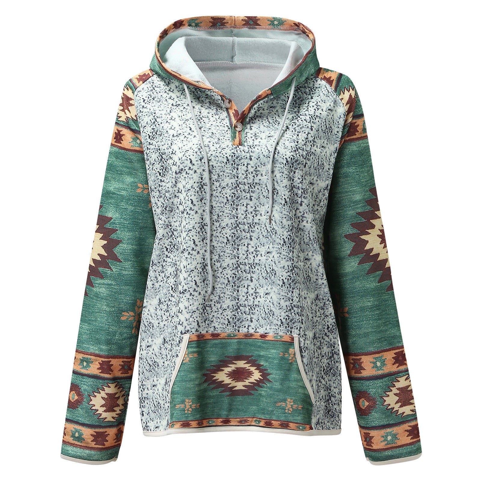 Cozy V-Neck Printed Hoodie Casual Autumn Winter Sweater