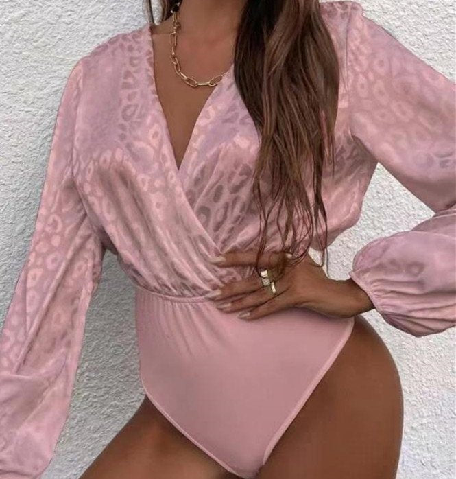 Jacquard Slim Bodysuit for Women - Long Sleeve & Versatile