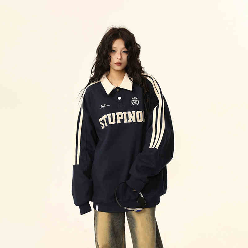 Retro Polo Collar Loose Couple's Sweater