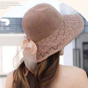 Wide Brim Crochet Straw Hat for Women