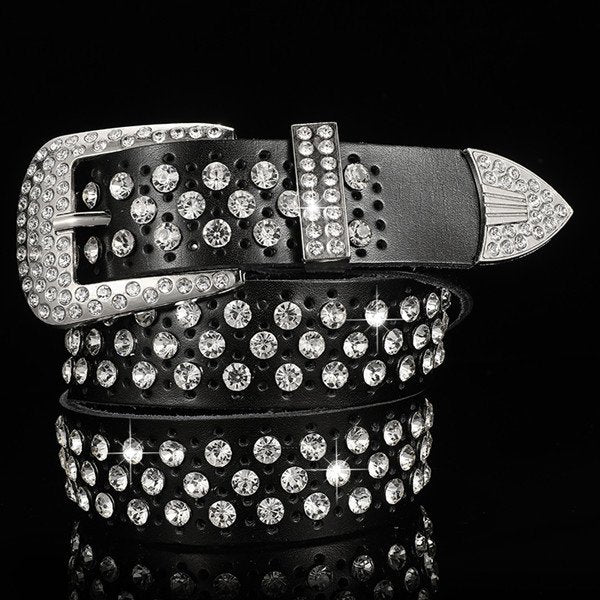 Diamond Accent Leather Belt
