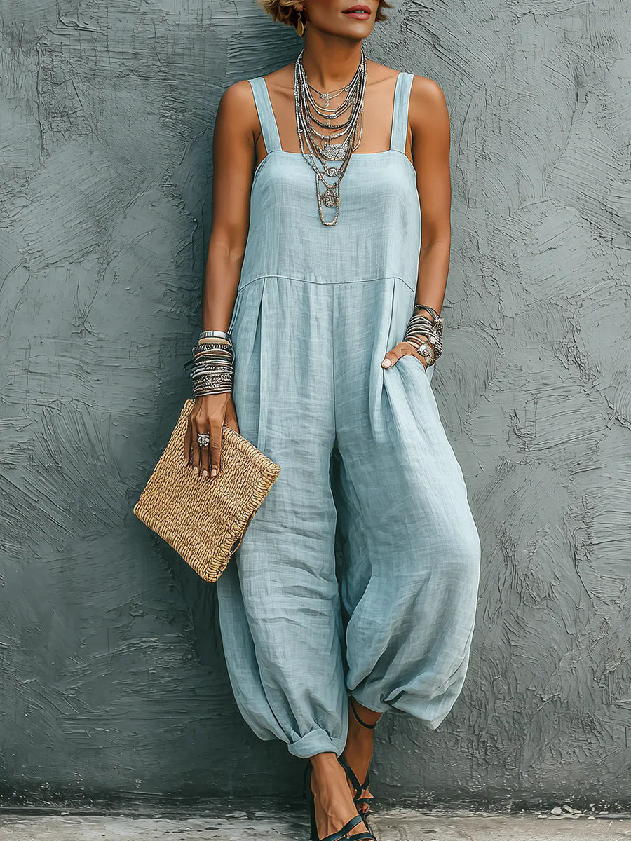 Loose-fit Strap Jumpsuit Womens Casual Wide-leg Pants