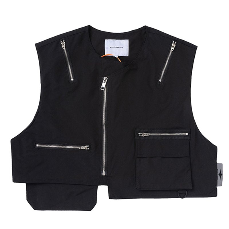 Summer Zipper Vest for Women, Dark Multi-zip Sleeveless Waistcoat Style