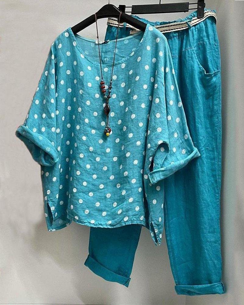 Casual Two-Piece Set for Women - Abstract Print Jumpsuits