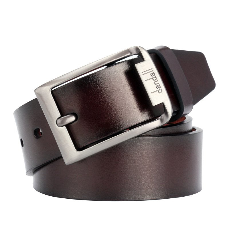 Classic Leather Men's Belt with Antique Pin Buckle