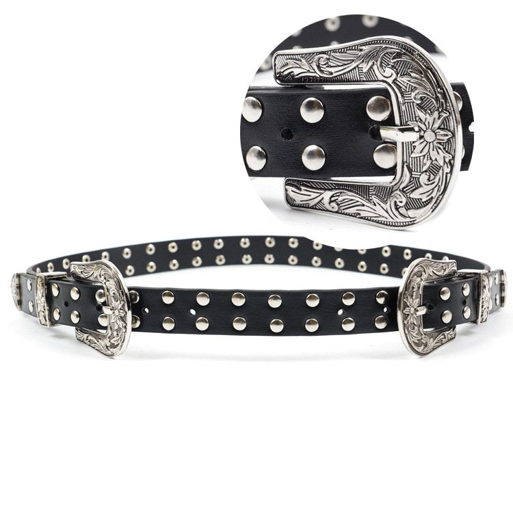 Gold or Silver Double-headed Corset Buckle with Faux Leather Belt